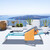 Relaxdays Liegestuhl klappbar, 8-stufig verstellbar, Strandstuhl mit Nackenkissen, Armlehnen & Flaschenöffner, blau/weiß