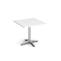 Roma square dining table with 4 leg chrome base 800mm - white