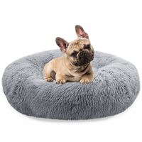 BLUZELLE Dog Bed for Medium Size Dogs, 28" Donut Dog Bed Washable, Round Dog Pillow Fluffy Plush, Calming Pet Bed Removable Mattress Soft Pad Comfort No-Skid Bottom Light Grey