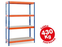Estanteria Metalica Ar Storage 200X100X60Cm 4 Estantes 430Kg Por Estante Bandejas de Maderasin Tornillos Azul Naranja