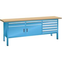 Workbench with solid beech top, frame construction
