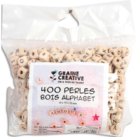 GRAINE CREATIVE Lot de 400 perles en bois alphabet en bois, coins arrondis, lettre imprimées 1 cm de côté - produit supprimé à épuisement du stock