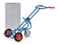 fetra® Fasskarre, für 200-Liter-Fässer, 300 kg Tragkraft, mit Stütz-Lenkrolle, Vollgummiräder