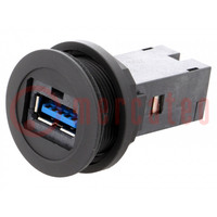 USB socket; 22mm; har-port; -25÷70°C; Ø22.3mm; IP20; black