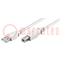 Kábel; USB 2.0; USB A dugó,USB B dugó; 1m; fehér; 480Mbps