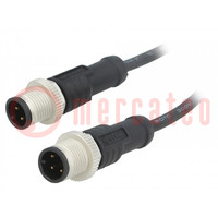 Câble: pour capteurs/automatique; PIN: 4; M12-M12; 1m; prise mâle