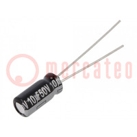 Condensateur: électrolytique; THT; 10uF; 50VDC; Ø5x11mm; Trame: 2mm
