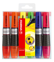 Textmarker STABILO® LUMINATOR® Etui. Kappenmodell, Farbe des Schaftes: Tintenfarbe/schwarz. Mit Füllstandsanzeige zur ständigen Kontrolle, Farbe: gelb, grün, rot, royalblau, ora...