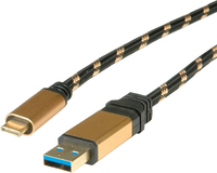 ROLINE USB 1m USB-kabel USB 3.2 Gen 2 (3.1 Gen 2) USB A USB C Zwart, Goud