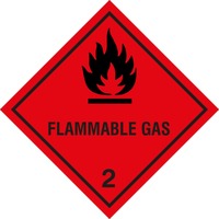 Gefahrgutetiketten "Flammable Gas" Klasse 2.1, 10x10cm, PE-Haftfolie, 1000 Stück