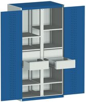 Produktbild - cubio Flügeltürschrank bestückt, Trennwand, 4 Schubladen, 6 Fachböden