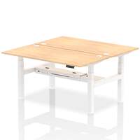 Air Back-to-Back 1600 x 800mm Height Adjustable 2 Person Office Bench Desk Maple Top with Cable Ports White Frame