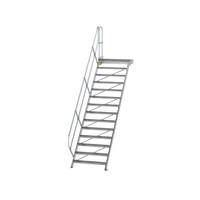 Treppe mit Plattform 45° Stufenbreite 1000 mm, 14 Stufen, Aluminium geriffelt