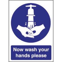 Vogue Sticker - Now Wash Your Hands - Safety Self Adhesive Sign 300X200mm
