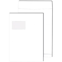 Faltentaschen DIN C4, mit Fenster 55 x 90 mm, haftklebend, weiß, 120 g/m², 20 mm, 250 St.