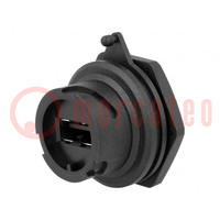 Connector: USB A; contact; voor paneel; solderen; recht; IP67