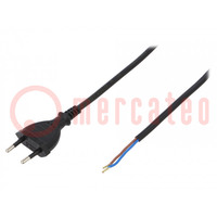 Kabel; 2x0,75mm2; CEE 7/16 (C) stekker,draden; PVC; 1,5m; zwart
