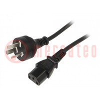 Cable; 3x0.75mm2; IEC C13 female,IRAM 2073 plug; PVC; 1.8m; black