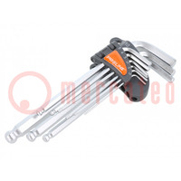 Wrenches set; hex key,spherical; Chrom-vanadium steel; 9pcs.