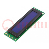 Pantalla: LCD; alfanumérico; STN Negative; 20x2; 116x37x8,6mm; LED