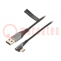 Cable; USB 2.0; USB A plug,USB C angled plug; nickel plated