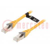 Patch cord; S/FTP; 6a; OFC; PVC; sárga; 8m; RJ45 dugó,kétoldalas