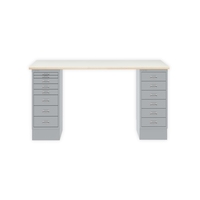 MultiDesk, 1 MultiDrawer mit 6 Schüben, 1 MultiDrawer mit 8 Schüben, Dekor Plywood, Farbe Silber, Maße: H 740 x B 1400 x T 600 mm