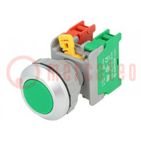 Switch: push-button; 30mm; Stabl.pos: 1; NC + NO; green; IP65; XB30