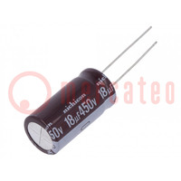 Kondensator: elektrolityczny; THT; 18uF; 450VDC; Ø12,5x25mm; ±20%