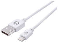 Manhattan USB-A to Lightning Cable, 3m, Male to Male, MFi Certified (Apple approval program), 480 Mbps (USB 2.0), Hi-Speed USB, White, Lifetime Warranty, Blister
