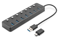 Digitus Hub USB 3.0, 7 ports, commutable, boîtier aluminium