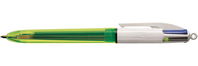 BIC 4Colours Fluo Intrekbare pen met clip Zwart, Blauw, Rood, Geel 12 stuk(s)