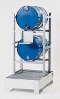 Fassregal mit Auffangwanne aus Stahl, 2x60 Liter oder 2x200 Liter, mit Gitterrost