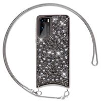 NALIA Glitter Cover with Chain compatible with Huawei P40 Case, Diamond Mobile Back Protector & Necklace, Sparkly Silicone Bumper Slim Shockproof Protective Skin Twinkle TPU Cov...