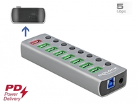USB 3.2 Gen 1 Hub mit 7 Ports + 1 Schnellladeport + 1 USB-C™ PD 3.0 Port mit Schalter und Beleuchtun