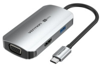 Vention USB-C -> Displayport/HDMI x 2/USB 3.0 x 2/USB 2.0/RJ45/SD/TF/PD MST (0,15m Szürke Aluminum Ötvözet) Dokkoló