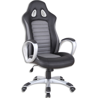 Fauteuil Strike en PU Base + Accoudoirs argenté - Assise noir et gris