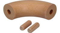 Handlaufbogen in Buche ged., mit 2 Holzdübel, Ø 42mm, Radius 100mm, Winkel 90°, fertig lackiert