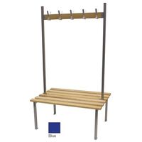 Classic duo changing room bench with blue frame, 3000mm wide