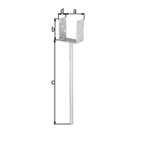 U-Pfostenträger/Betonanker Riffelstahl, fvz,zEinbet.,BxH 91x100mm,L Anker 400mm