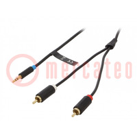 Cable; Jack 3.5mm plug,RCA plug x2; 8m; Plating: gold-plated