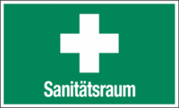 Rettungszeichen-Kombischild - Erste Hilfe, Sanitätsraum, Grün, 15 x 25 cm