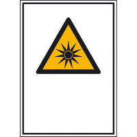 Warnschild Warnung vor optischer Strahlung, Alu geprägt, Größe 26,20x37,10 cm DIN EN ISO 7010 W027 + Zusatztext ASR A1.3 W027 + Zusatztext