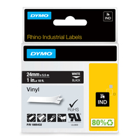 DYMO Rhino przemysłowe etykiety winylowe | 24 mm x 5,5 m | czarny nadruk na białym | samoprzylepne