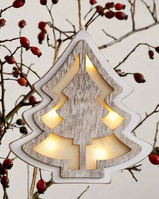 Hellum LED - 3D Tannenbaum weiß gebeizt, zum Aufhängen