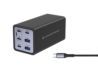 Conceptronic 6-Port 200W GaN USB PD Charger with USB-C Charging Cable, USB-C x 4, USB-A x 2, QC 3.0, PD 3.1, PPS