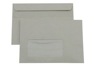 C6 Briefumschlag selbstklebend, Recycling grau 75g, Fenster, nach Umweltaspekten produziert