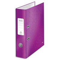 LEITZ Classeur à levier WOW 180°, A4, 8 cm, carton pelliculé, coloris Violet