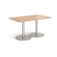 Monza rectangular dining table with flat round brushed steel bases 1400mm x 800m