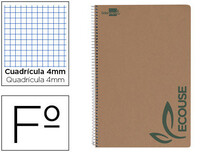 Cuaderno Espiral Liderpapel Folio Ecouse Tapa Cartulina Kraft 80H Papel Reciclado 60 Gr Cuadro 4Mm con Margen